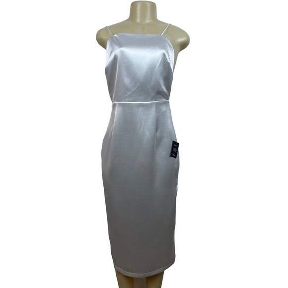 Lulus White Satin Midi Dress With Spaghetti Straps & Open Back Design Sz M - New - Picture 1 of 12